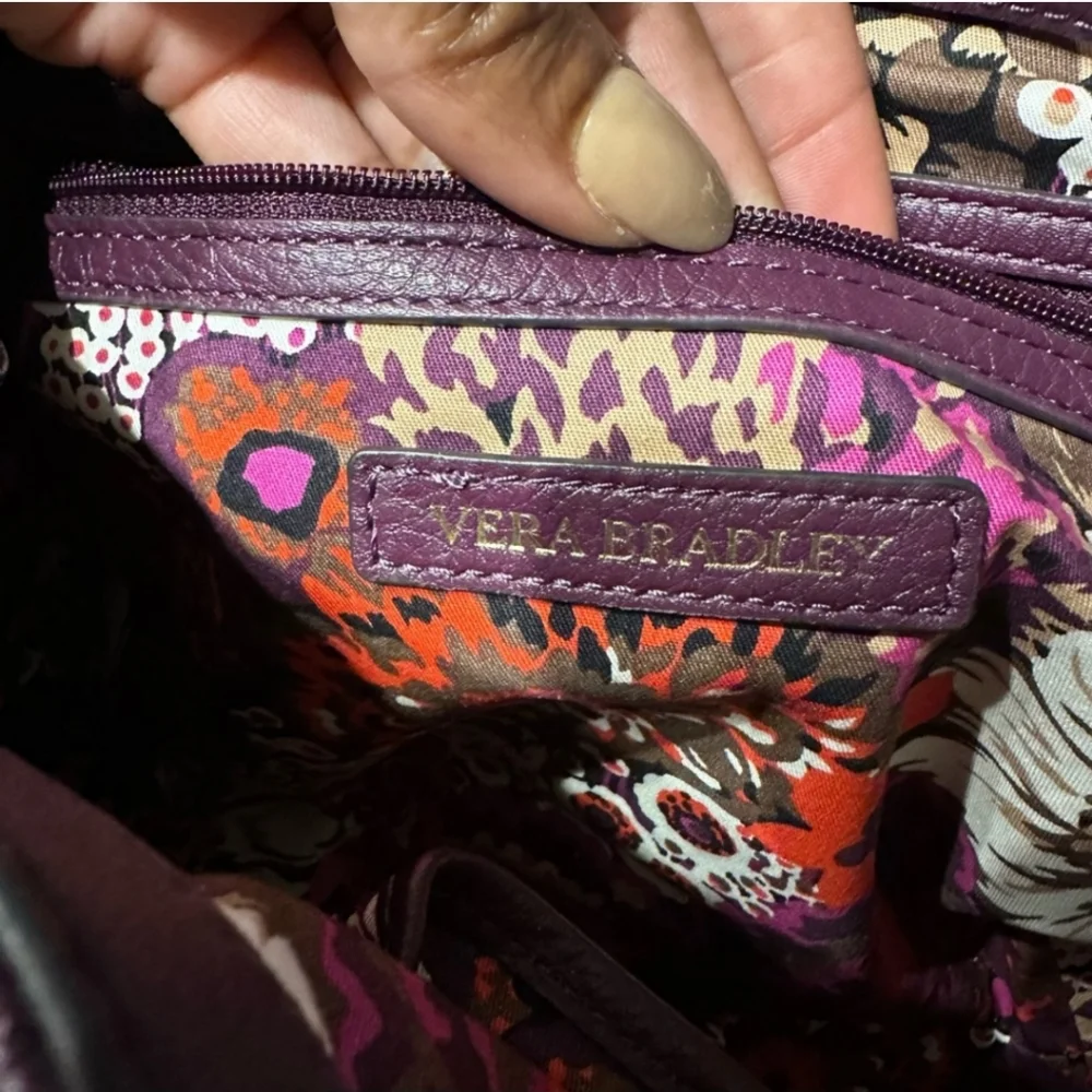 Vera Bradley Quilted Leather Stella Satchel Crossbody Aubergine - Eggplant EUC